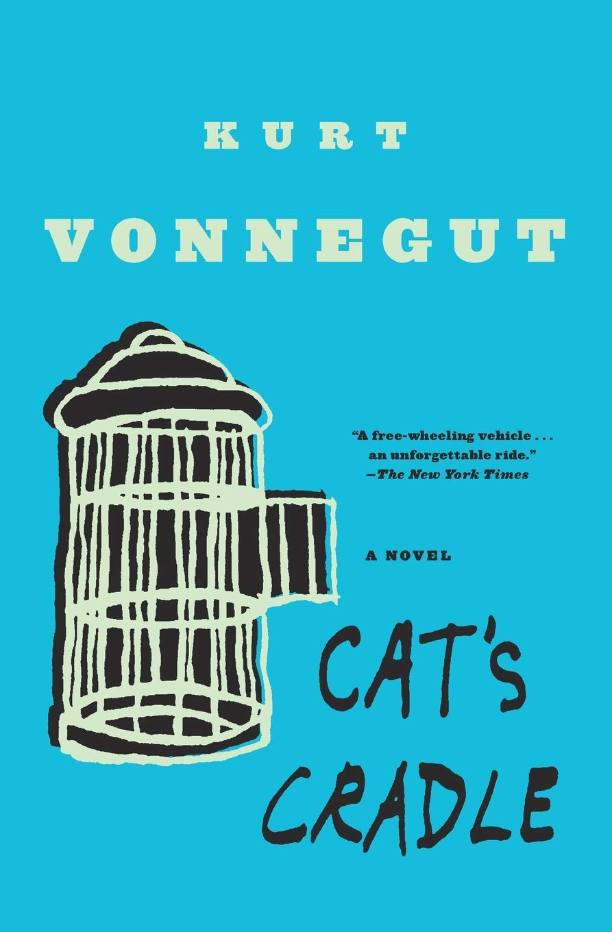Cat's Cradle by Kurt Vonnegut, turquoise book cover